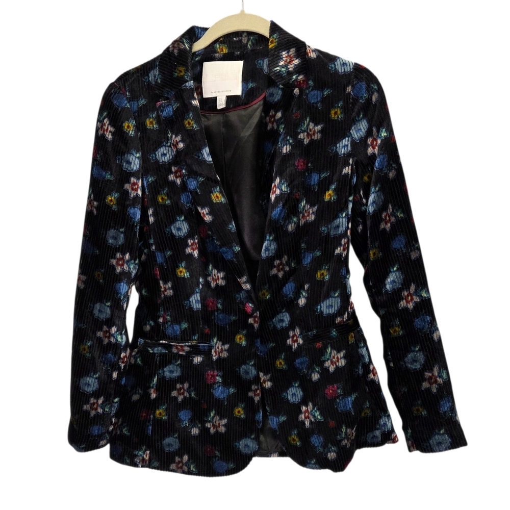 Anthropologie Ett:Twa Blooming Floral Velvet Blazer Jacket Size 0 - Picture 2 of 7
